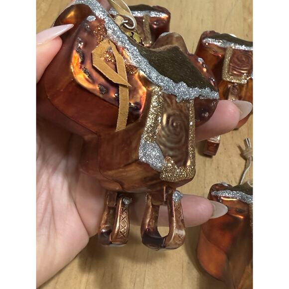 4x Horse Saddle Glass Ornament Americana Western NEW Read! - Picture 2 of 5